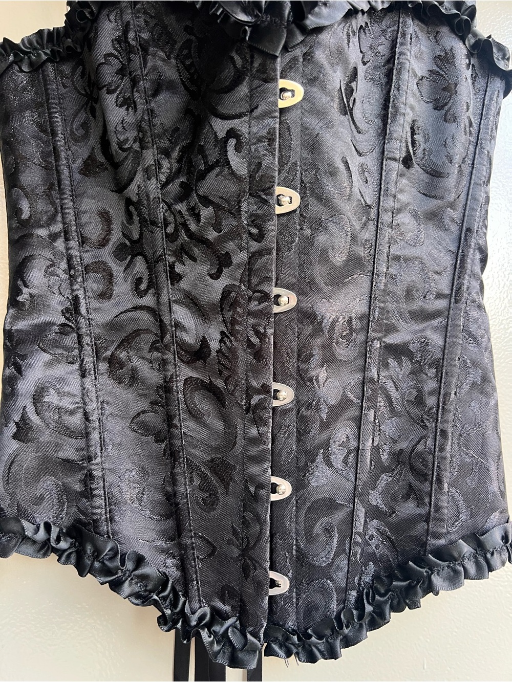 Gothic Black Brocade Corset XS Romantic Top Adjustable Lace Up Bustier Festival - Picture 2 of 16